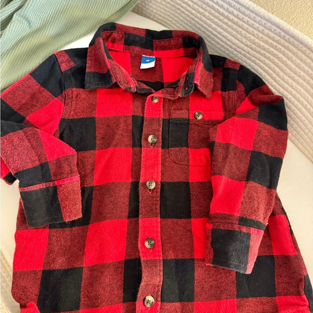 Old Navy Kids Red and Black Buffalo Plaid Shirt